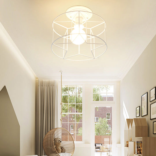 Contemporary White Wire Frame Ceiling Mount Light - Perfect for Living Rooms