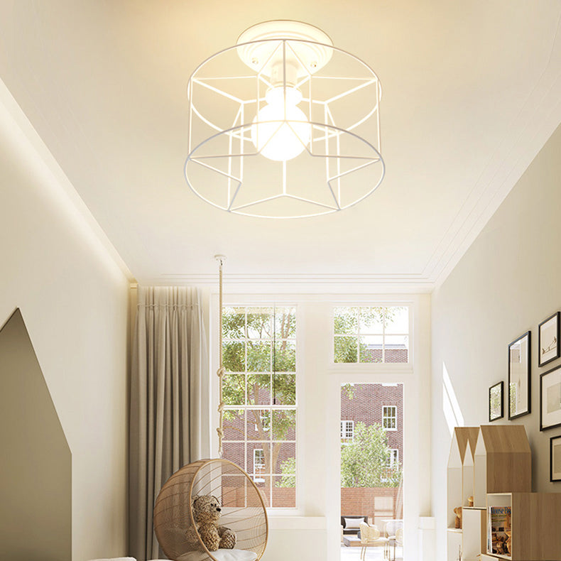 Contemporary White Wire Frame Ceiling Mount Light - Perfect For Living Rooms