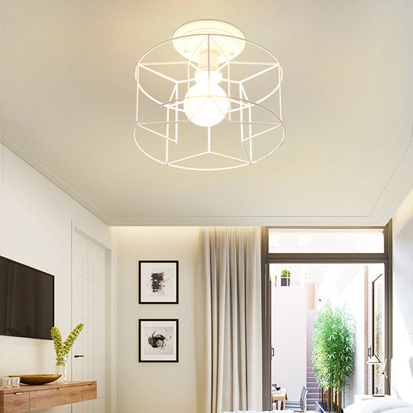 Contemporary White Wire Frame Ceiling Mount Light - Perfect for Living Rooms