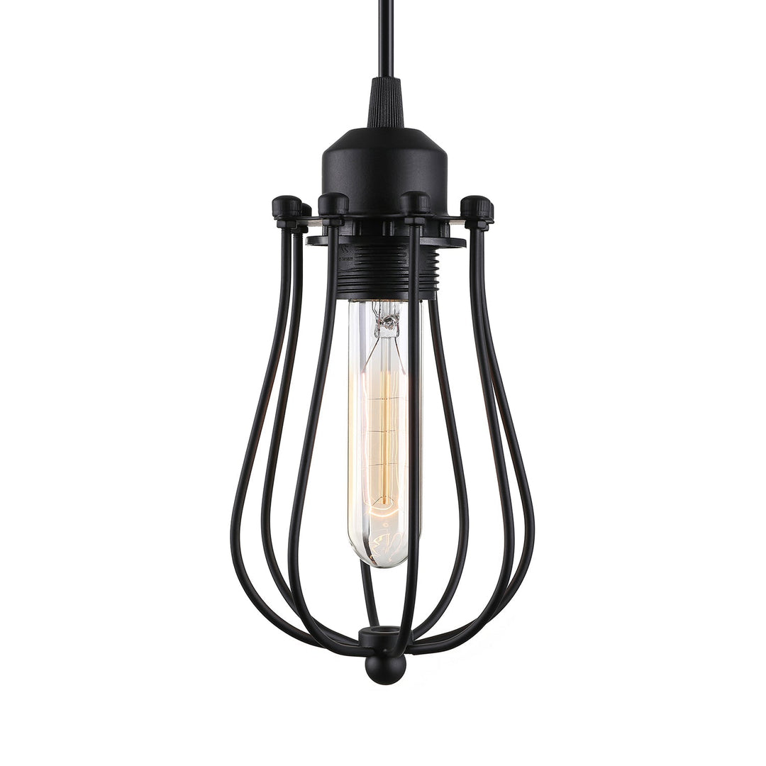 Caged Metal Pendant Light - Industrial Hanging Lamp With Teardrop Shade In Brass/White/Black