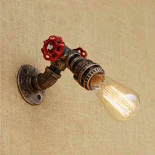 Rustic Bronze/Antique Brass Open Bulb Wall Sconce With Red Valve Decoration