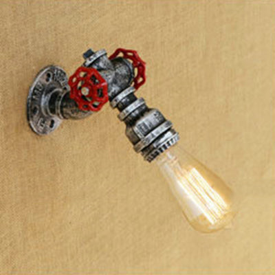 Rustic Bronze/Antique Brass Open Bulb Wall Sconce With Red Valve Decoration