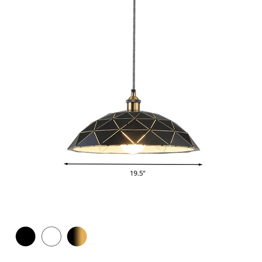 Industrial Black/White Metal Pendant Light For Living Room - 1 Dome Suspension Lamp 13/16/19.5 Wide