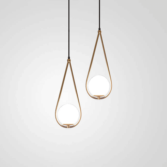 Viviana - Metal Metal Teardrop Hanging Ceiling Light Minimalism 1 Bulb Brass Finish Drop Pendant with Ball Cream Glass Shade