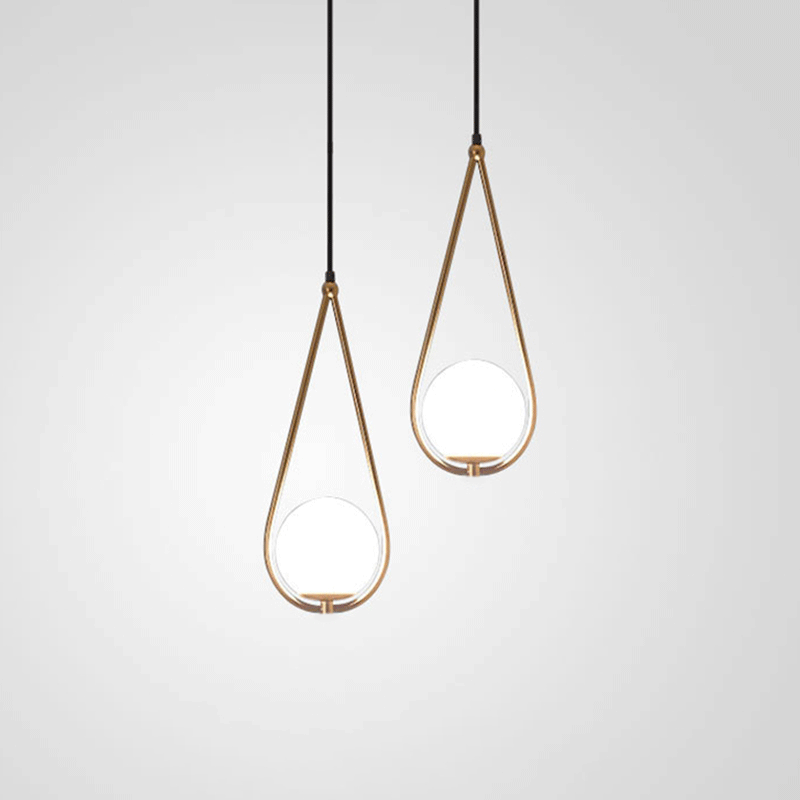 Minimalist Metal Teardrop Ceiling Light With Cream Glass Shade - Brass Finish Single Bulb Pendant