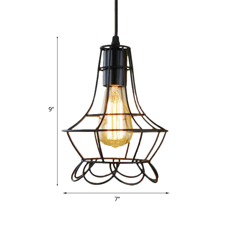 Industrial Metal Pendant Lighting with Height Adjustable Flower Cage Shade - Perfect for Bedroom Ceilings