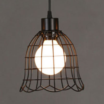 Vintage Style Pendant Light - Bell/Cylinder/Wavy Metal Hanging Fixture in Black