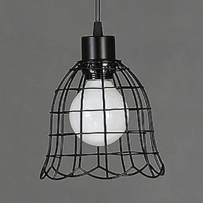 Vintage Style Pendant Light - Bell/Cylinder/Wavy Metal Hanging Fixture in Black