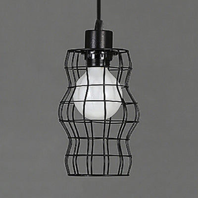 Vintage Style Pendant Light - Bell/Cylinder/Wavy Metal Hanging Fixture in Black