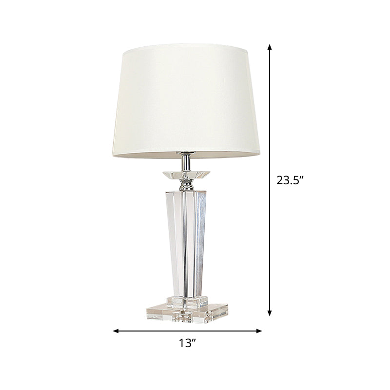 Modernist Fabric Nightstand Lamp - Barrel Crystal Task Light 1 Bulb 21/23.5 Long White