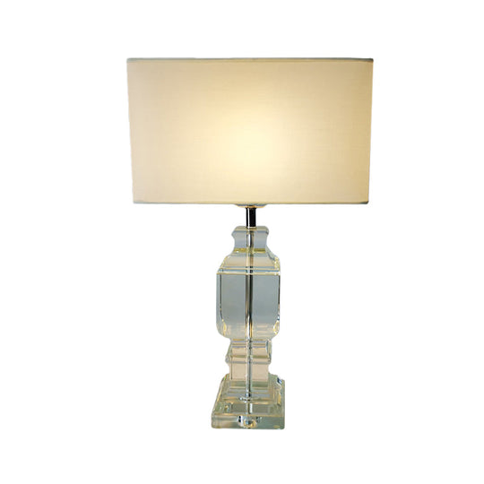 Modern Crystal Baluster Desk Lamp With Fabric Shade - White Table Light 1 Bulb