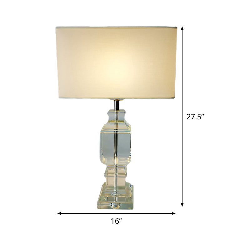 Modern Crystal Baluster Desk Lamp With Fabric Shade - White Table Light 1 Bulb