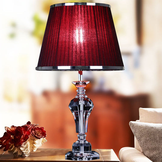 Contemporary Crystal Table Lamp - Urn Shape Faceted Design Red 23/25 Long Small Desk Light