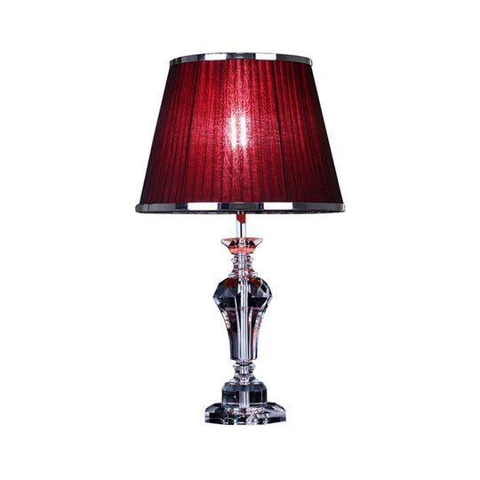 Contemporary Crystal Table Lamp - Urn Shape Faceted Design Red 23/25 Long Small Desk Light