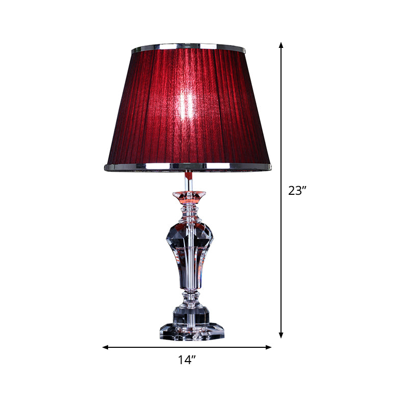 Contemporary Crystal Table Lamp - Urn Shape Faceted Design Red 23/25 Long Small Desk Light