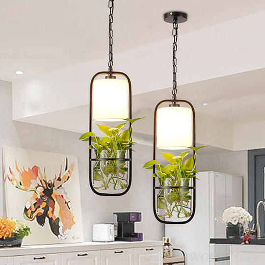 Black Industrial Metal Pendant Lamp for Kitchen - Rectangle LED Hanging Ceiling Light