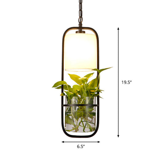 Black Industrial Metal Pendant Lamp for Kitchen - Rectangle LED Hanging Ceiling Light