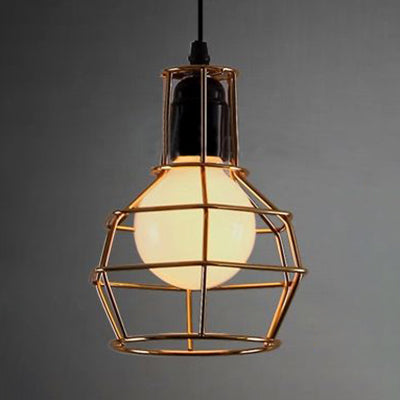 Retro Metallic Pendant Light Globe Coffee Shop Hanging Lamp With Gold/Silver Finish And Wire Frame