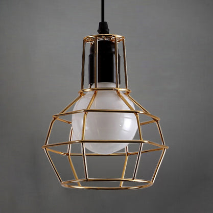 Retro Metallic Pendant Light Globe Coffee Shop Hanging Lamp With Gold/Silver Finish And Wire Frame