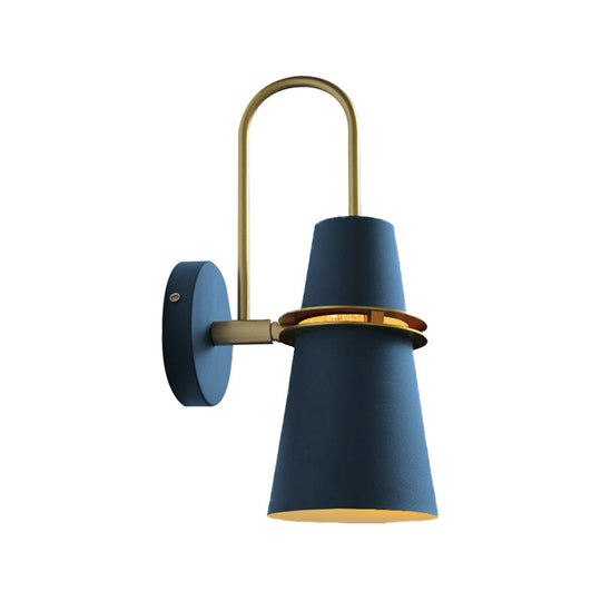 Contemporary Metallic Flared Wall Sconce Light With Curved Arm - Blue/Black 1 Head Mount Lamp