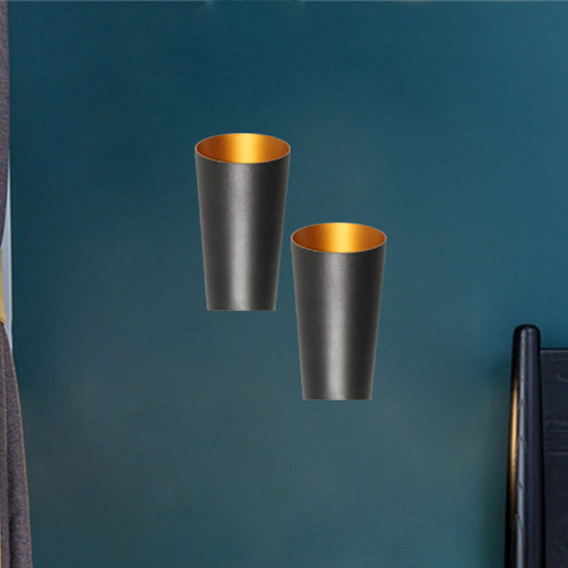 Modern Led Bedside Sconce Light - Black/White Finish Wall Lamp With Aluminum Cylinder Shade