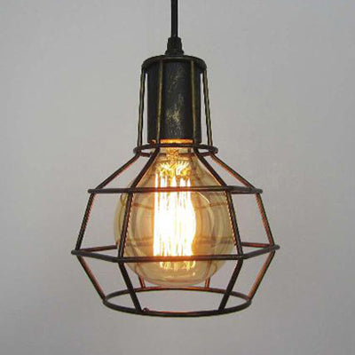 Retro Metallic Pendant Light Globe Coffee Shop Hanging Lamp With Gold/Silver Finish And Wire Frame