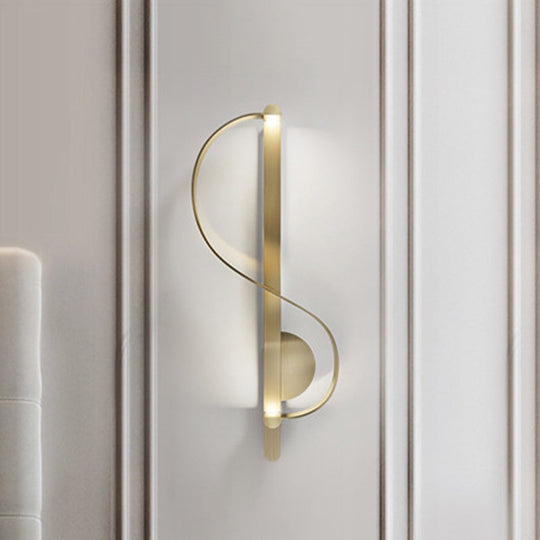 Modern Gold S-Shape Led Metal Wall Sconce For Corner Mounting