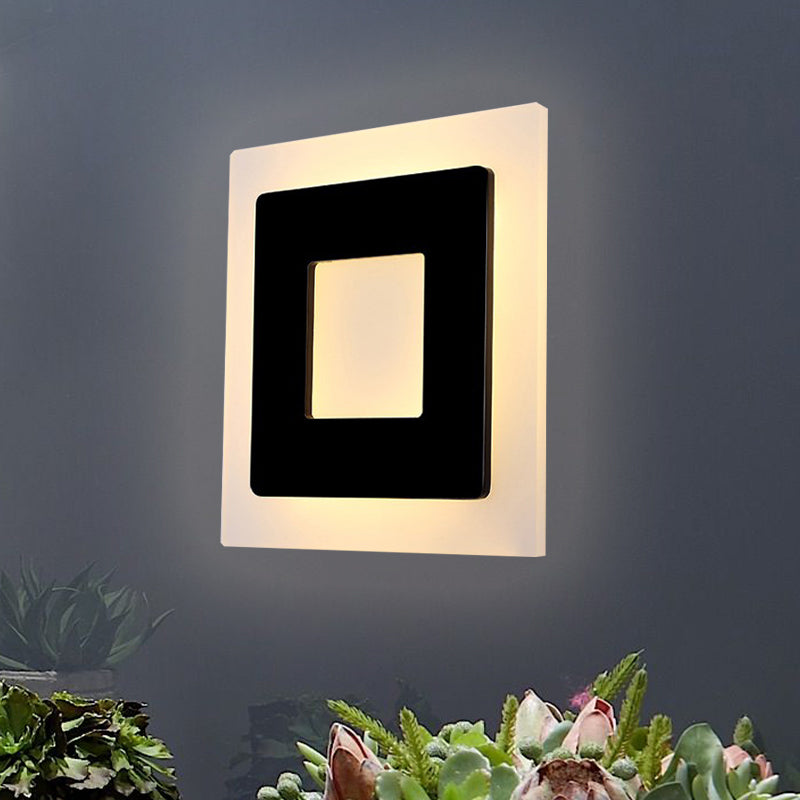 Modern Acrylic Square Sconce Light - Led Black Wall Mount Lamp In White/Warm / Warm