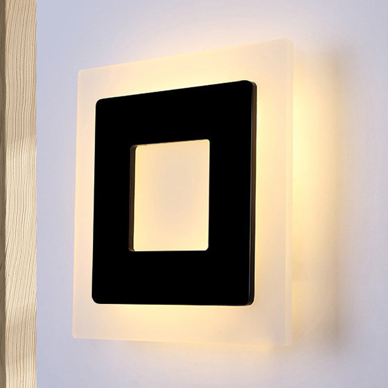 Modern Acrylic Square Sconce Light - Led Black Wall Mount Lamp In White/Warm