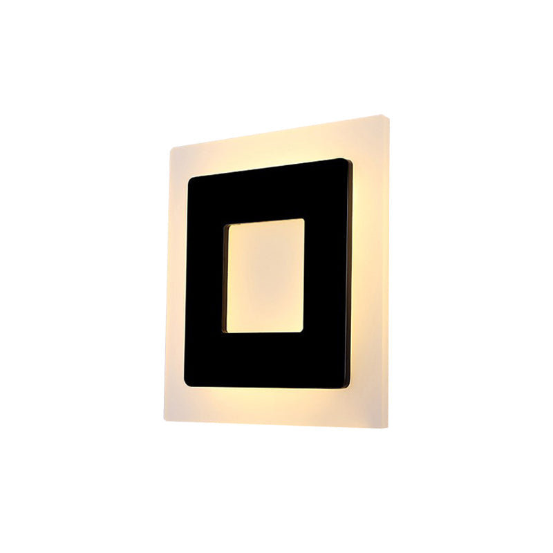 Modern Acrylic Square Sconce Light - Led Black Wall Mount Lamp In White/Warm