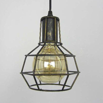 Retro Metallic Pendant Light Globe Coffee Shop Hanging Lamp With Gold/Silver Finish And Wire Frame