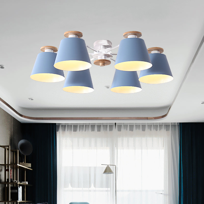 Nordic Metal Flushmount Ceiling Lamp - 6 Heads with Yellow/Blue Shades