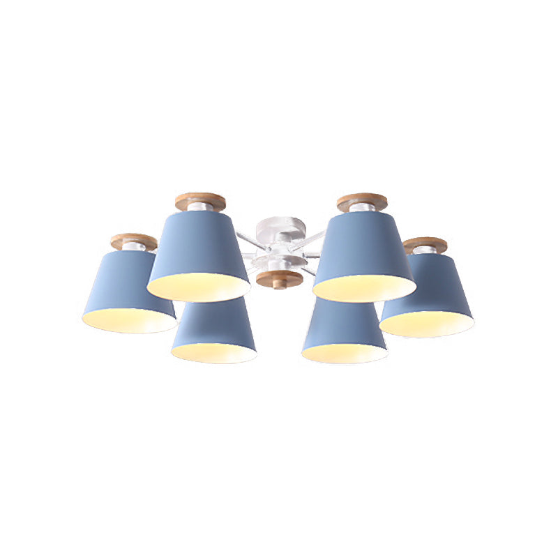 Nordic Metal Flushmount Ceiling Lamp - 6 Heads with Yellow/Blue Shades