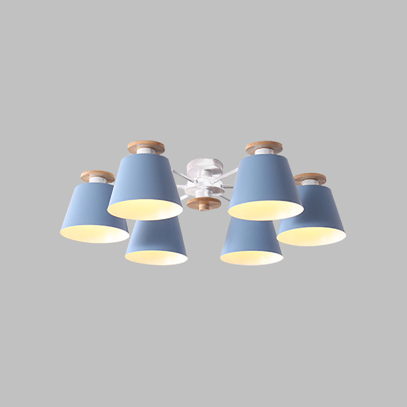 Nordic Metal Flushmount Ceiling Lamp - 6 Heads with Yellow/Blue Shades