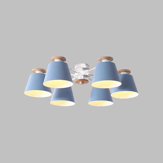 Nordic Metal Flushmount Ceiling Lamp - 6 Heads with Yellow/Blue Shades