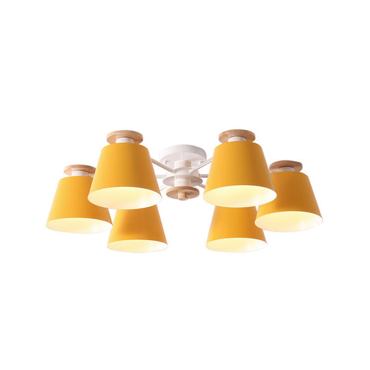 Nordic Metal Flushmount Ceiling Lamp - 6 Heads with Yellow/Blue Shades