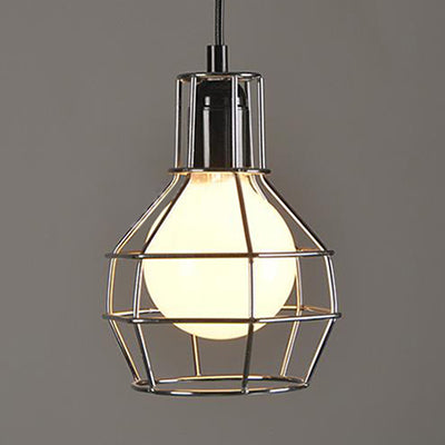 Retro Metallic Pendant Light Globe Coffee Shop Hanging Lamp With Gold/Silver Finish And Wire Frame