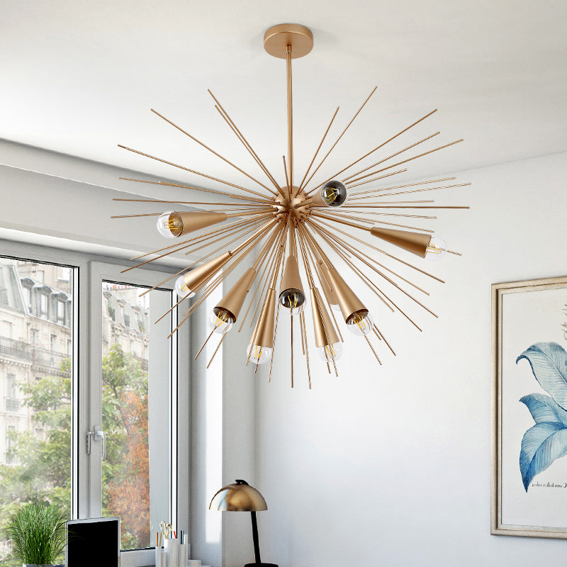 Modern Metal Sea Urchin Pendant Chandelier With 10 Bulbs - Brass Hanging Lamp Kit For Living Room