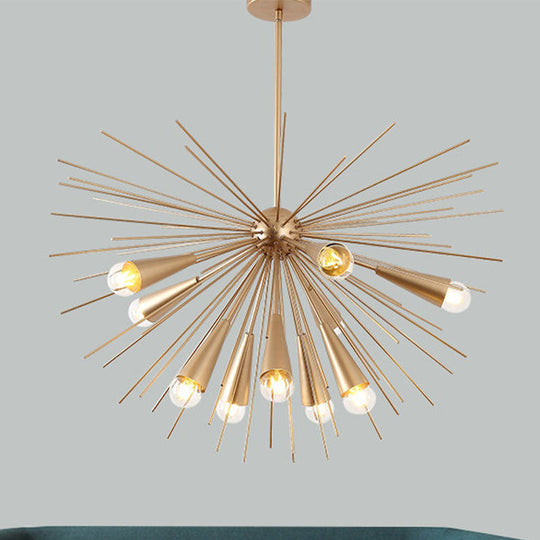 Modern Metal Sea Urchin Pendant Chandelier With 10 Bulbs - Brass Hanging Lamp Kit For Living Room