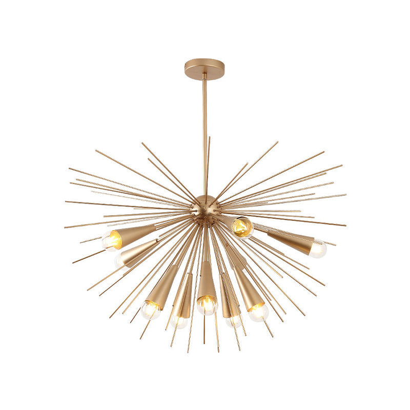 Modern Metal Sea Urchin Pendant Chandelier With 10 Bulbs - Brass Hanging Lamp Kit For Living Room