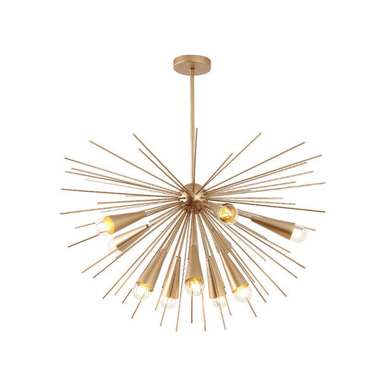 Modern Metal Sea Urchin Pendant Chandelier With 10 Bulbs - Brass Hanging Lamp Kit For Living Room