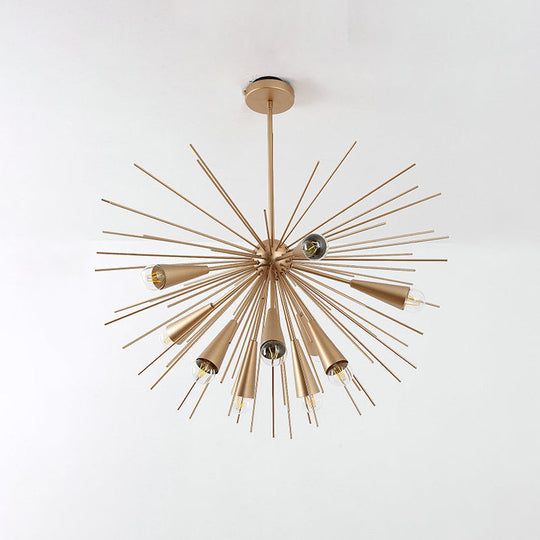 Modern Metal Sea Urchin Pendant Chandelier With 10 Bulbs - Brass Hanging Lamp Kit For Living Room