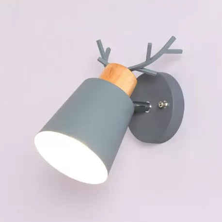 Rotatable Nordic Bucket Sconce With Antlers - Stylish Metal Wall Light For Study Room Grey