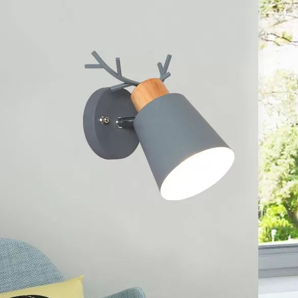 Rotatable Nordic Bucket Sconce With Antlers - Stylish Metal Wall Light For Study Room