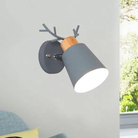 Rotatable Nordic Bucket Sconce With Antlers - Stylish Metal Wall Light For Study Room