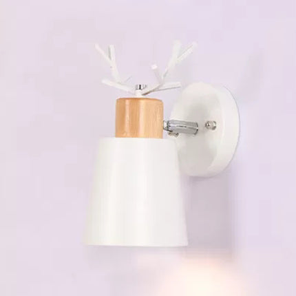 Rotatable Nordic Bucket Sconce With Antlers - Stylish Metal Wall Light For Study Room White