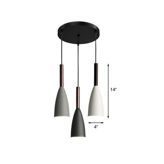 3-Light Black Iron Bell Pendant for Small Dining Rooms with Round Canopy