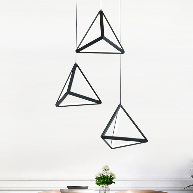 Modern Black Led Pendant Light With Triangle Metal Shade - 3 Heads Restaurant Multi Ceiling Lamp