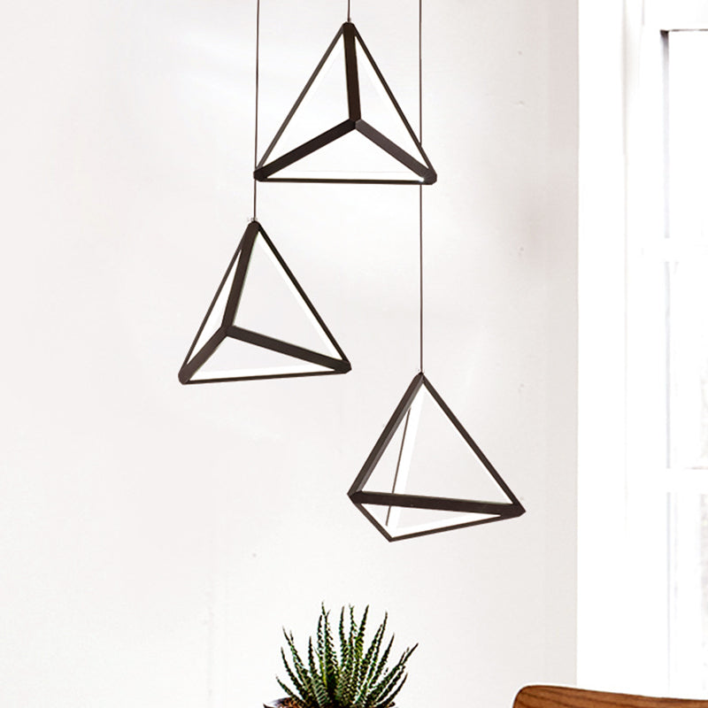 Modern Black Led Pendant Light With Triangle Metal Shade - 3 Heads Restaurant Multi Ceiling Lamp