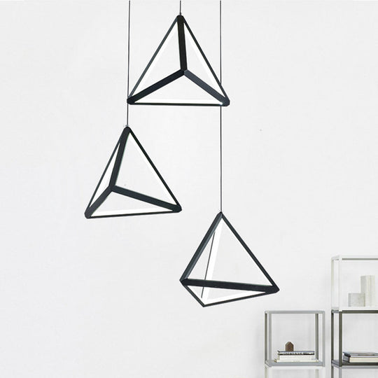 Modern Black Led Pendant Light With Triangle Metal Shade - 3 Heads Restaurant Multi Ceiling Lamp